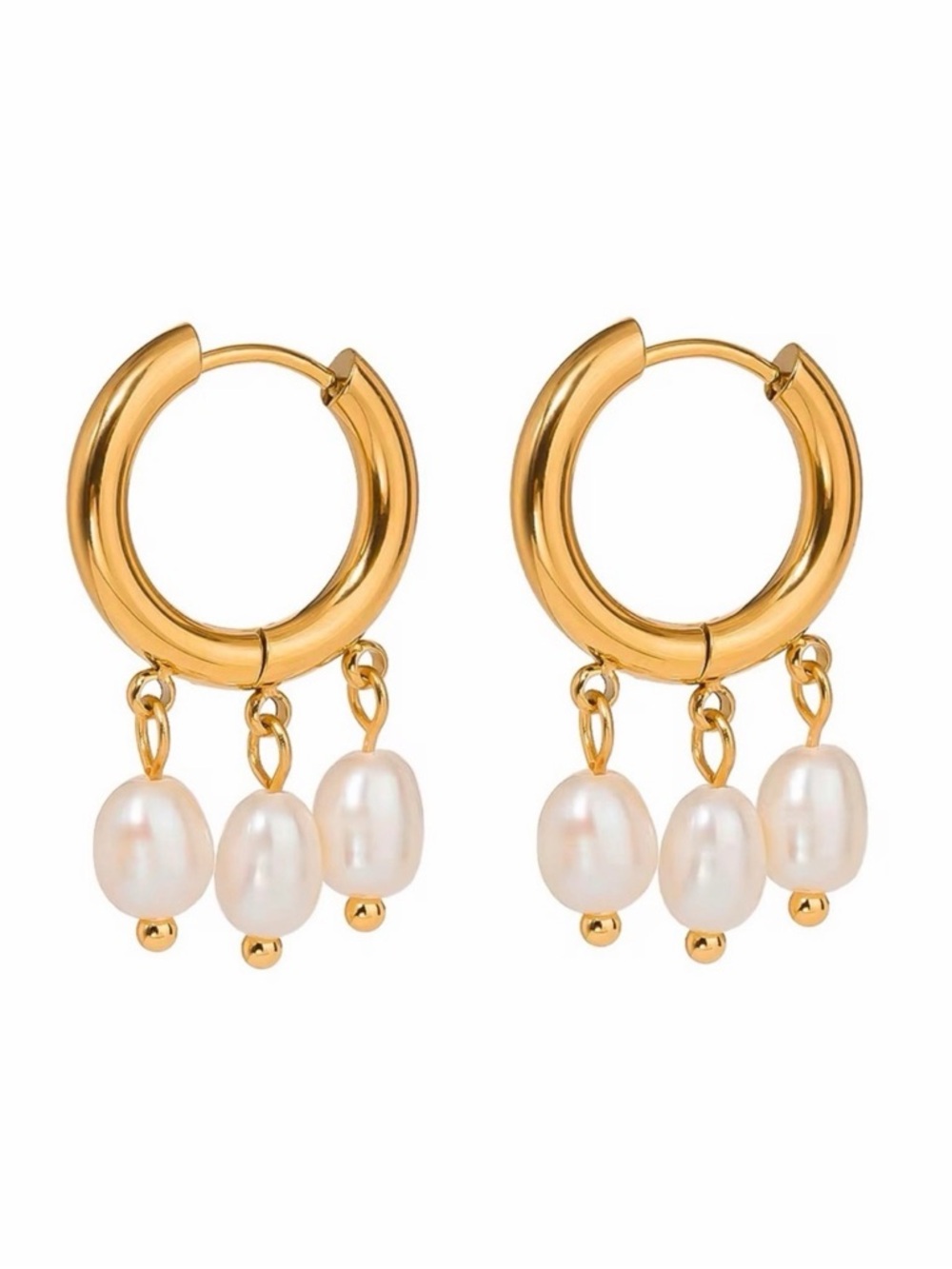 18K Gold Plated Freshwater Pearl Hoop Earrings